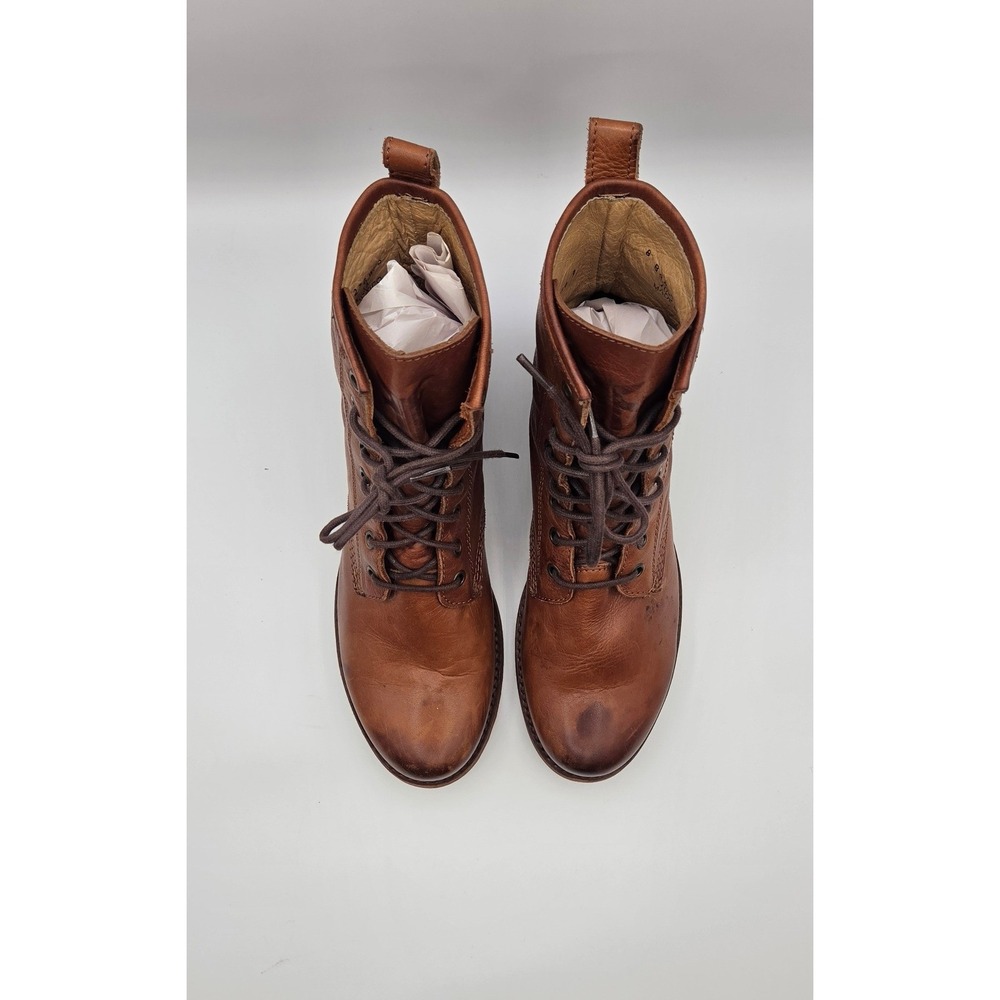 Frye Veronica Women's Combat Boots 8 B Cognac Brown Leather Lace Up Goodyear - Picture 6 of 16